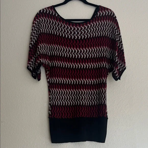 WHBM Crochet Sweater Red and Black Chevron Striped Batwing, Small - Picture 11 of 11